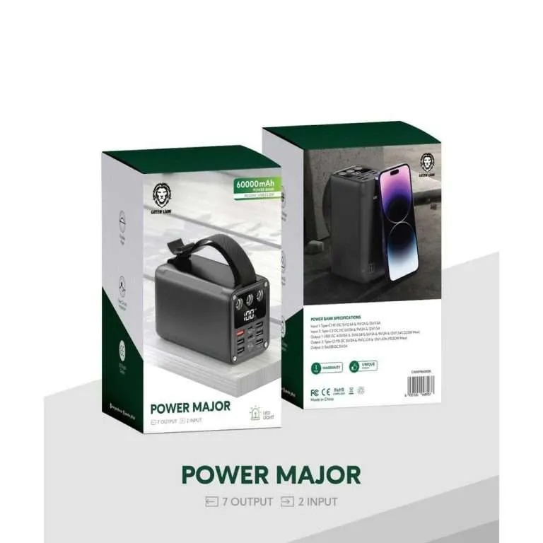 Green Lion 60000mAh PD 20W USB 22.5W Power Major Power Bank - Image 2