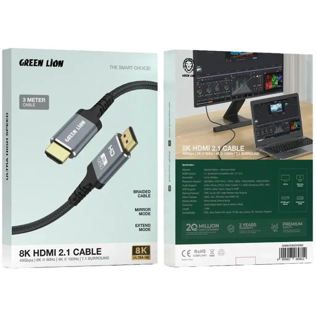 Green Lion 8K HDMI to HDMI Cable with 48Gbps Bandwidth & 3m Length - Image 2