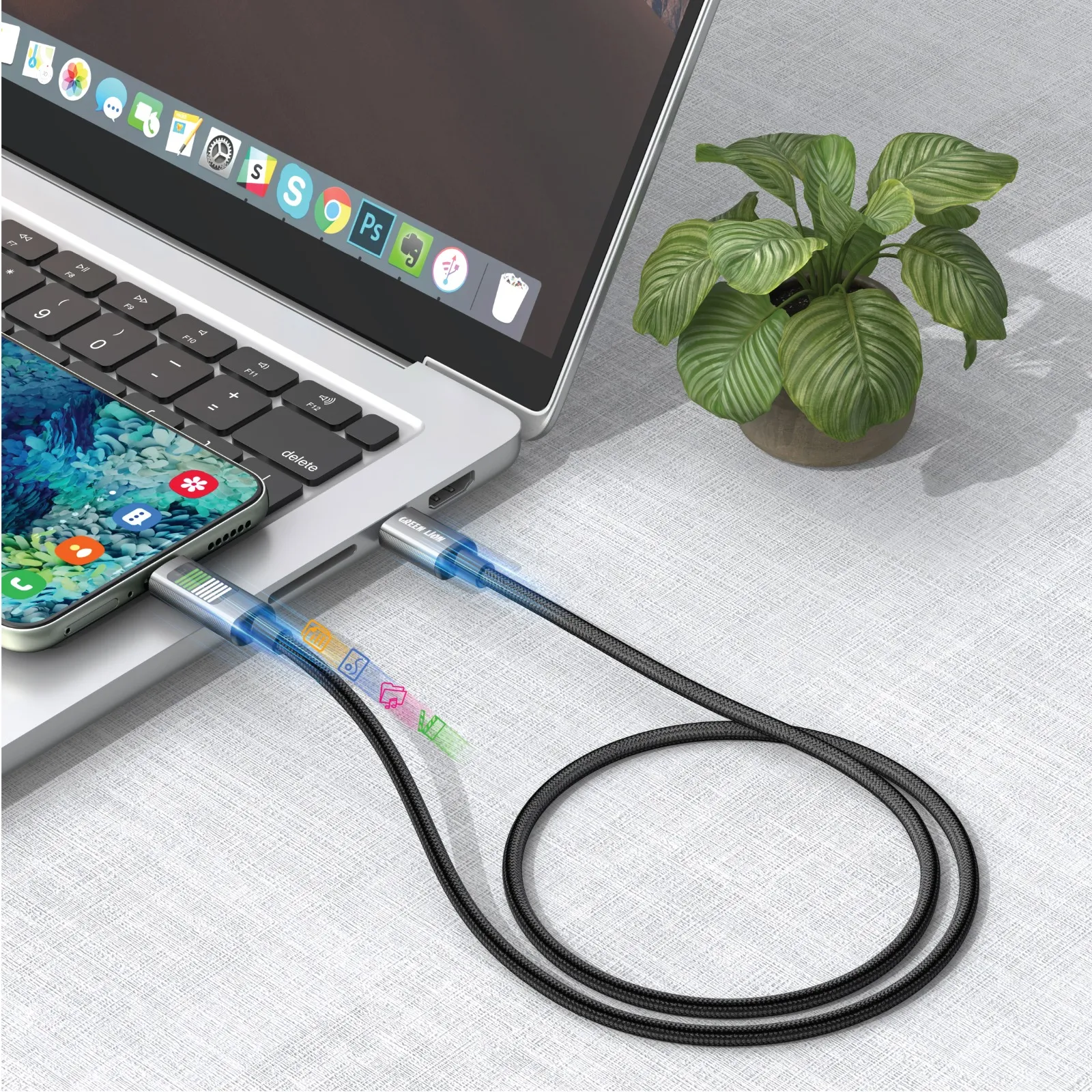 Green Lion LED Braided Cable USB-C to USB-C - Image 3