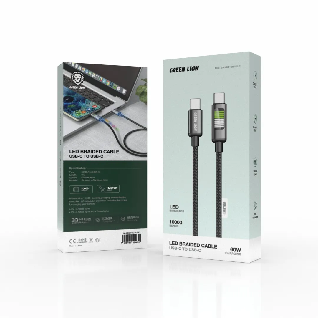 Green Lion LED Braided Cable USB-C to USB-C - Image 2