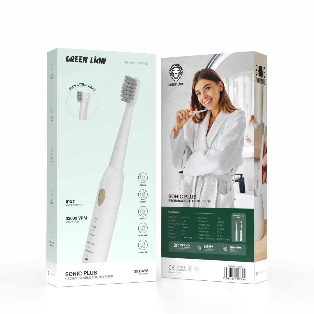 Green Lion Sonic Plus Rechargeable Toothbrush