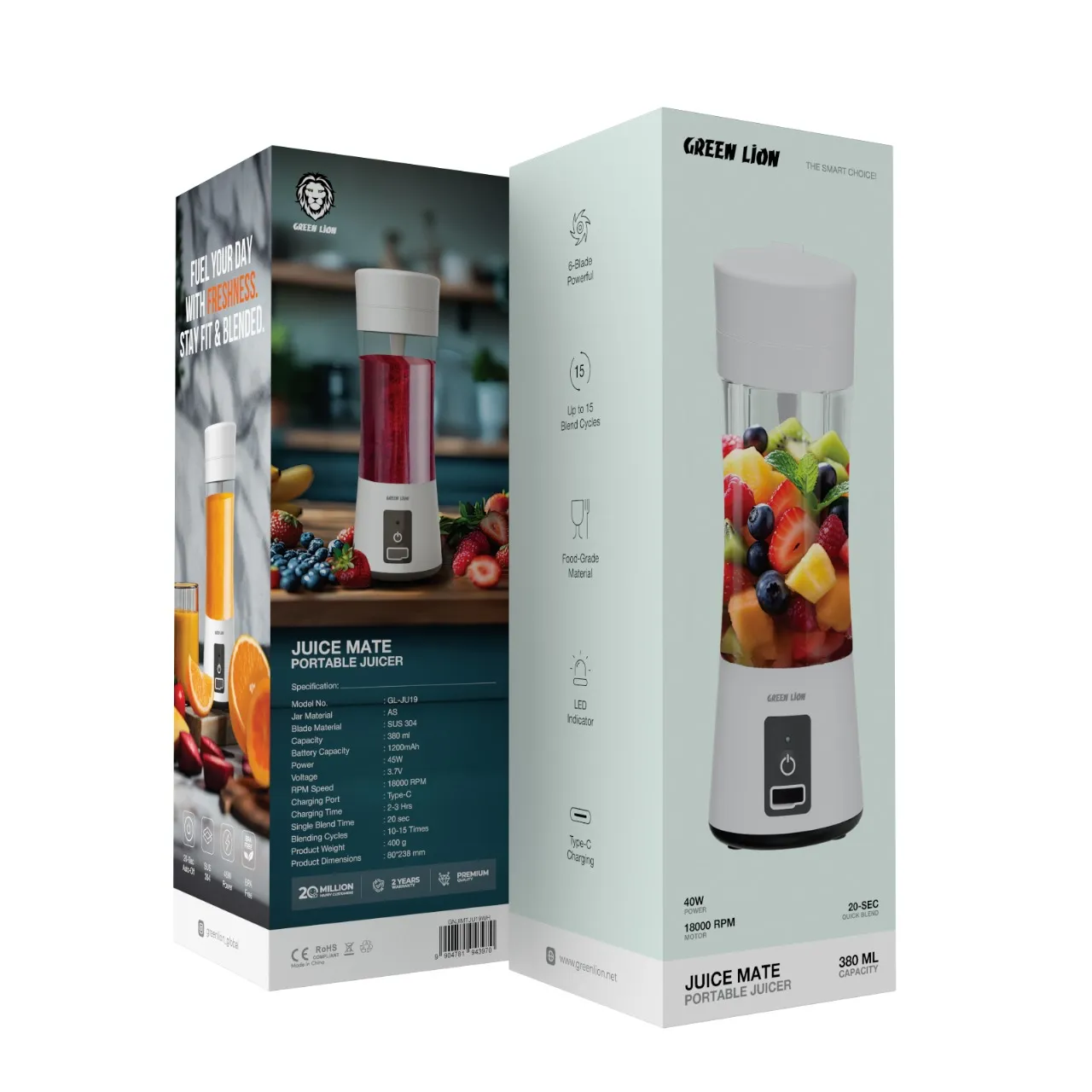 Green Lion Juice Mate Portable Juicer 380ml — Color: Pink