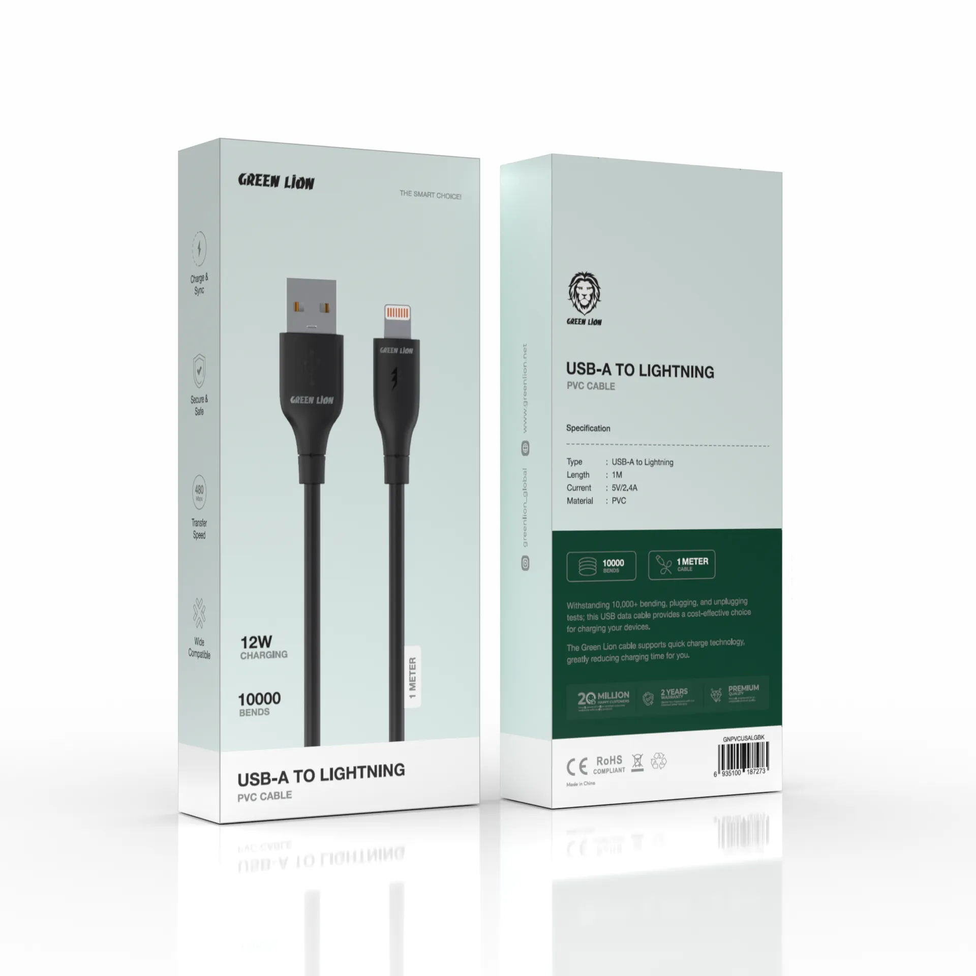 Green Lion USB-A TO Lightning PVC Cable 1M - Image 2