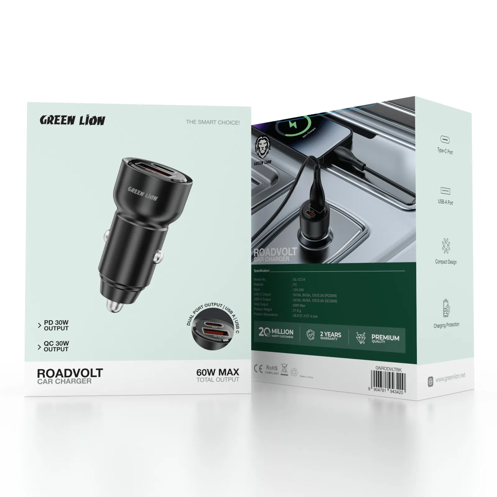 Green Lion RoadVolt Car Charger PD+QC 60W - Image 2