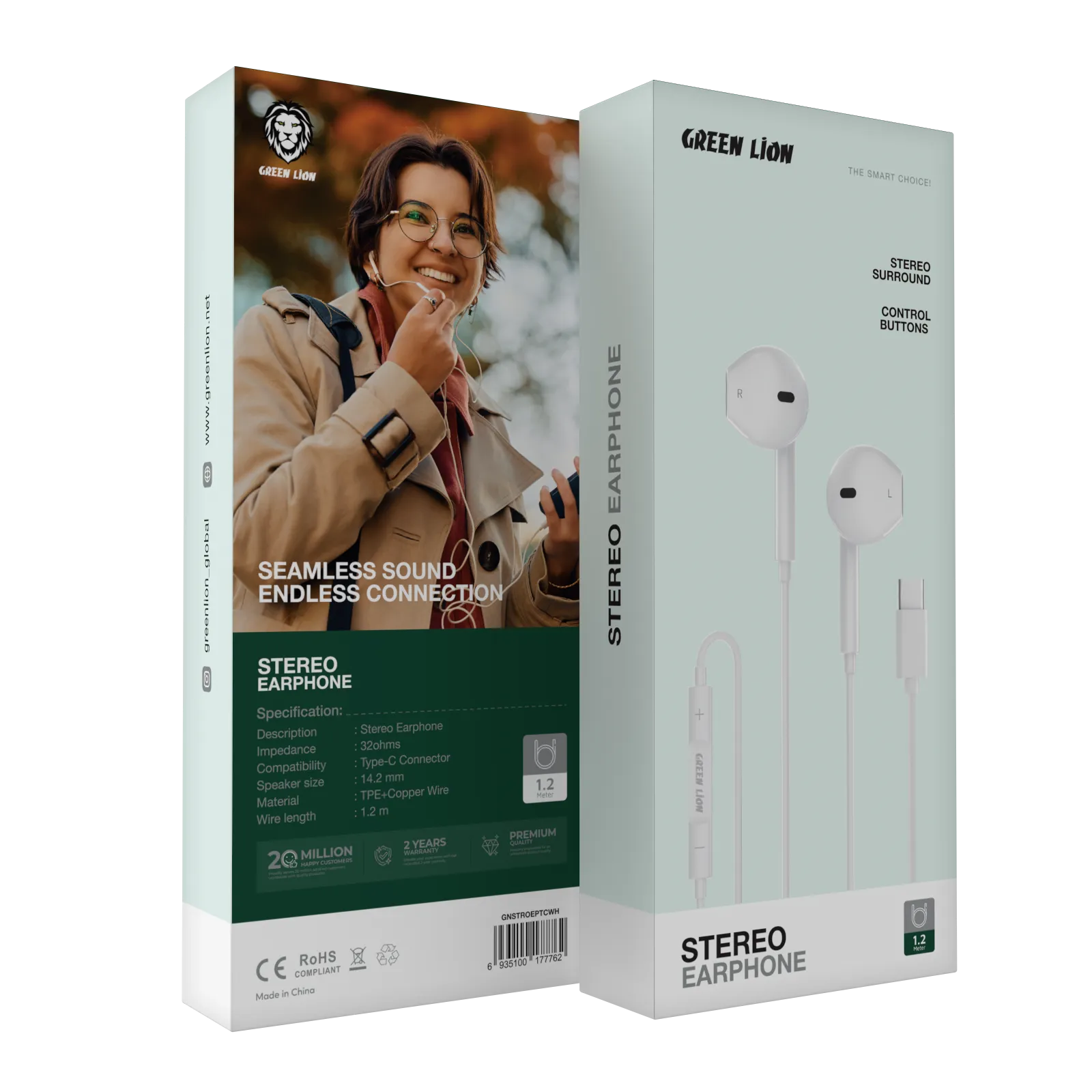 Green Lion Stereo Earphone With Type-C Connector