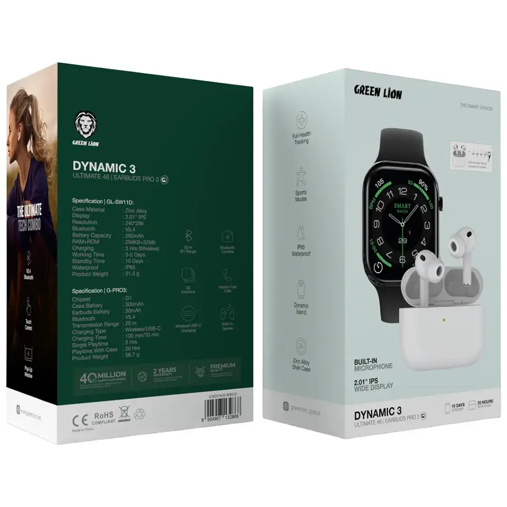 Green Lion Dynamic 3 - ULTIMATE 46 Smart Watch and EARBUDS PRO 3 Combo - Image 4